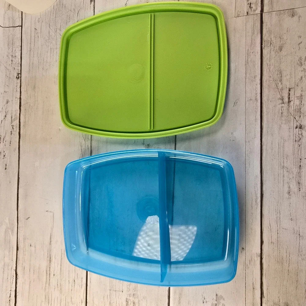 Tupperware Slim Pitcher Blue Lid 2L & Rectangular Container Green Lid 814-5 Set